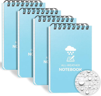 Waterproof Notebook, 4 Pack Top-Spiral Pocket Notepad, 3" x 5" Weatherproof NotePad, All Weather Police Pocket Notebook Little Memo Steno Note Pads for Outdoor Office School Recording, Black