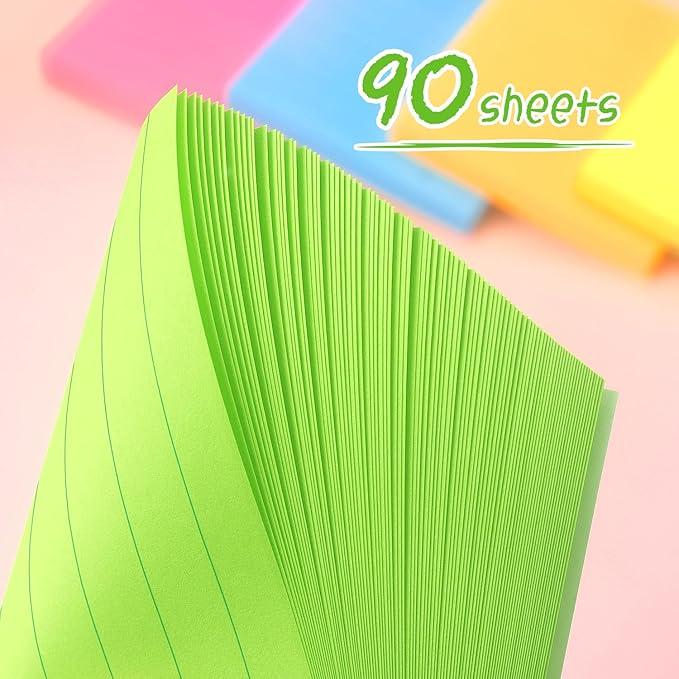 Lined Sticky Notes 3x3 Sticky Notes with Lines Self-Stick Notes Bright Color 4 Pads 90 Sheets/Pad (Green)