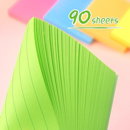 Lined Sticky Notes 3x3 Sticky Notes with Lines Self-Stick Notes Bright Color 4 Pads 90 Sheets/Pad (Green)