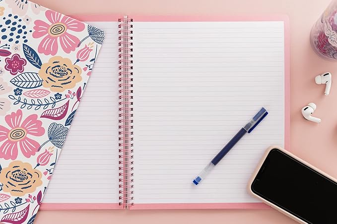 Steel Mill & Co Cute Large Spiral Notebook College Ruled, 11" x 9.5" with Durable Hardcover and 160 Lined Pages, Mosaic Floral