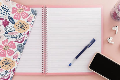 Steel Mill & Co Cute Large Spiral Notebook College Ruled, 11" x 9.5" with Durable Hardcover and 160 Lined Pages, Mosaic Floral