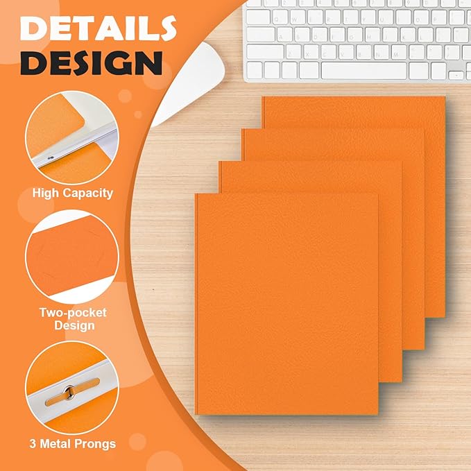 Folders with Pockets,IntoJoy 50 Pack Two Pocket Folders Business Card Holder Paper Folders with Prongs for School Office Filing Cabinet Resume Portfolio (Orange)