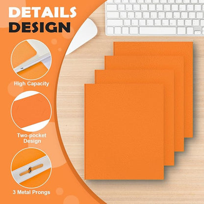 50 Pack Two Pocket Folders Business Card Holder Paper Folders with Prongs for School Office Filing Cabinet Resume Portfolio (Orange)