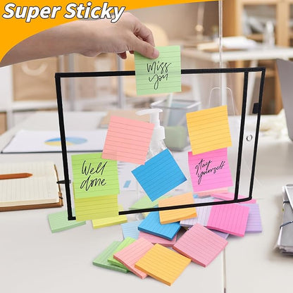 60 PCS Lined Sticky Notes 3x3In Colorful Sticky Notes 75 Sheets/Pad 12 Colors,Bright Ruled Post Stickies Multicolor Memo Note Pads for Teacher Student School Office Meeting Blank Desk Pads,4500 Sheets