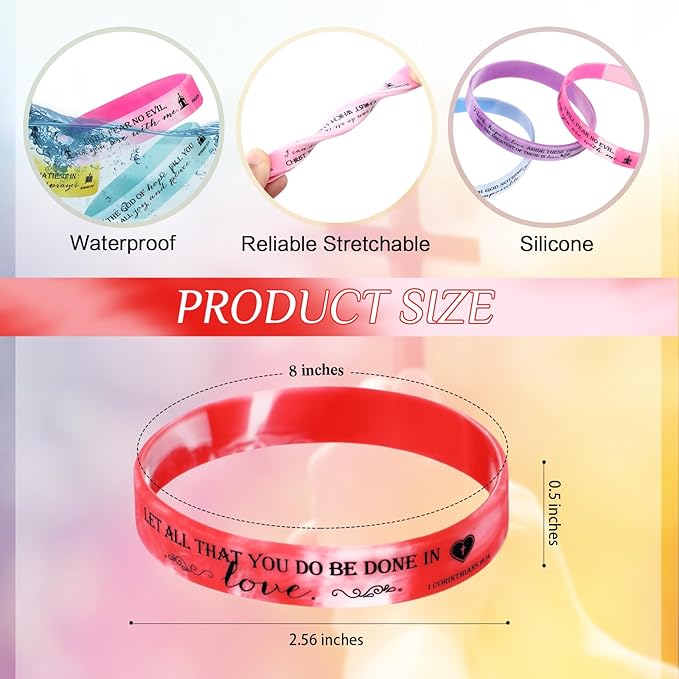 Unittype 240 Pcs Christian Silicone Bracelets Bulk Scripture Gifts Bible Verse Rubber Wristbands Religious Church Gifts for Women Men Party Favors Birthday Easter Baptism Gifts(Rainbow Color)