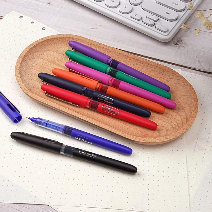 WRITECH Liquid Ink RollerBall Pens Quick Dry Ink 0.5 mm Extra Fine Point Pens 8 Pcs Rollering Pens Assorted Colors Ink for Writing, Taking Notes & Sketching (Multicolor)