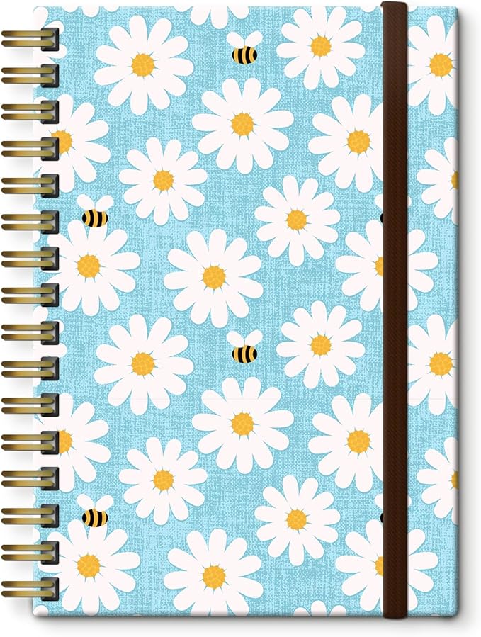 Spiral Journal Notebook, A5 Cute Notebooks for Women Men, College Ruled Hardcover Notebook for Work & Note Taking, 60 Pages Double-Wire Journals for Writing Cute Blue Daisy