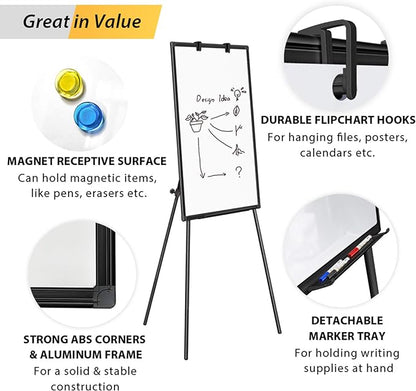 Easel Whiteboard - Magnetic Portable Dry Erase Easel Board 36 x 24 Tripod Whiteboard Height Adjustable Flipchart Easel Stand White Board for Office or Teaching at Home & Classroom (Black)
