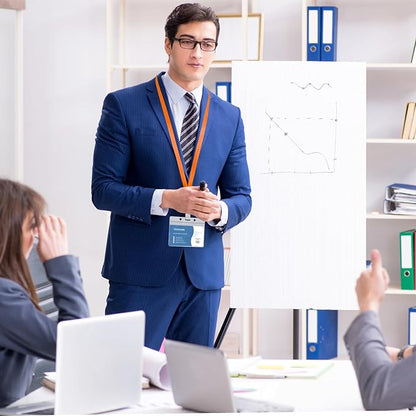 100 Pcs Lanyards for ID Badges and 100 Pcs Clear Name Tag Holders Reusable Lanyard with Clip Plastic ID Card Badge Holder Name Badges for Adults Kids Business School Office Supplies (Orange)