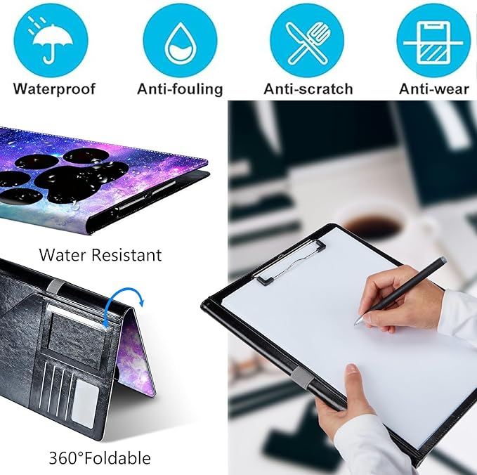 PU Leather Padfolio Folder Clipboard Portfolios Organizer Conference Document Organizer with Business Card Holder Storage Clipboard Writing Pad,Animals Dog Paws Galaxy