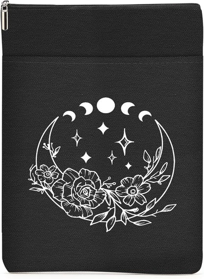 Book Themed Gifts Waterproof Book Sleeve Book Pouch Moon Halloween Reading Gifts Witchy Gifts for Women Friend Book Covers for Paperbacks Book Accessories Book Protector with Zipper and Front Pocket