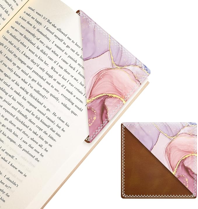 Personalized Leather Bookmarks, Fun & Cute Book Accessories for Reading Lovers, Unbreakable Page Markers for Women Men Girls Boys Student Teacher Kids Retirement Birthday Gifts (Pink Marble)