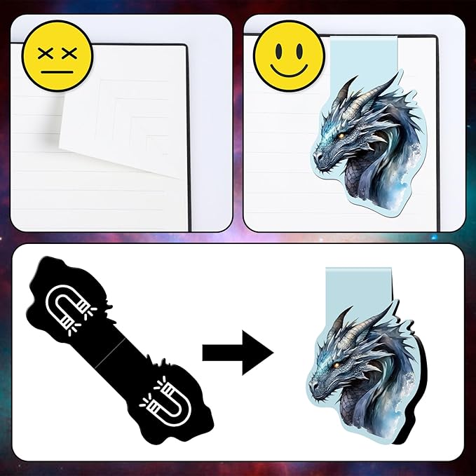 Dragon Magnetic Bookmark Gift - 6Pcs Dragon Rider Bookmarks Magnetic Cool Animal Dragon Rider Book Mark Magnets Fantasy Bookmark Magnets Page Clip for Book Lovers Students Reading Gifts