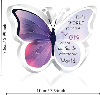 Mommy Gifts for Women Acrylic Plaque Bookmark Set Birthday Gifts for Mom Personalised Butterfly Keepsake Bookmarker Mothers Day Christmas Gifts for Her from Daughter Son Mum You are The World
