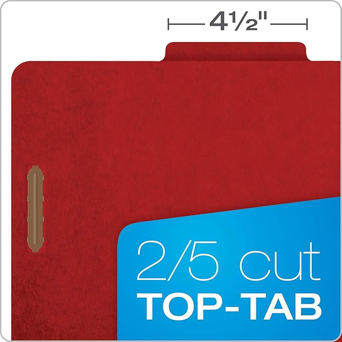 Pendaflex® Classification Folders, Standard, 1 Divider, Embedded Fasteners, 2/5 Cut Tab, Bright Red, Letter, 10/BX (23731)