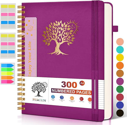 Large Spiral Notebook Journal for Women Men - 300 Numbered Lined Pages, College Ruled, A4 Hardcover Spiral Bound Notebook for School, Work, Note Taking, Writing, Leather Spiral Journal 8.5"x11"