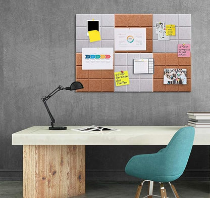 Large 11.8"x11.8" Felt Board Tiles for Wall with 30 Push Pins, Pack of 6 Pin Board Notice Boards for Home Office Kitchen, Bulletin Board Wall Tiles for Photos Memos