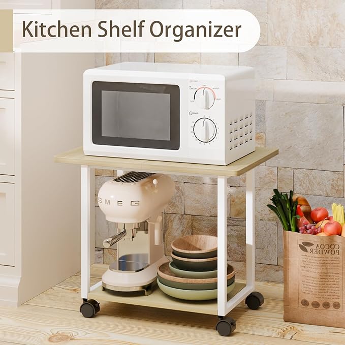 MARTY 22"x15.75" Large Under Desk Printer Stand with Storage Shelf 2-Tier Rolling Printer Cart with Wheels Printer Table for Home Office Heavy Duty Storage Rack for Scanner Fax Machine, Maple