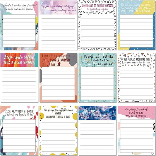 Funny Notepads with Sayings Sticky Funny Office Supplies to Do List Sarcastic Work Assorted Notepad for Workers, 12 Designs, 3 x 3.93 Inch(Cute Style)