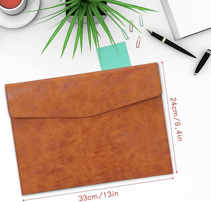 Toplive Document File Folder, Waterproof Thin PU Leather A4 Envelope Folder File Document Organizer Storage Case, Filing Envelope Folder with Magnetic Closure, Ash Brown