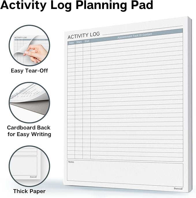 Dunwell Activity Log Notepad (8.5x11"), 54 Sheets, Time Sheet Log Book Note Pad, Undated Desktop Planner Pad for Daily Tasks, Desk Planner Task Log for Home or Office