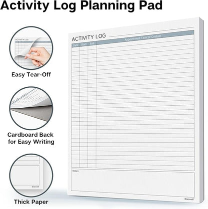 Dunwell Activity Log Notepad (8.5x11"), 54 Sheets, Time Sheet Log Book Note Pad, Undated Desktop Planner Pad for Daily Tasks, Desk Planner Task Log for Home or Office