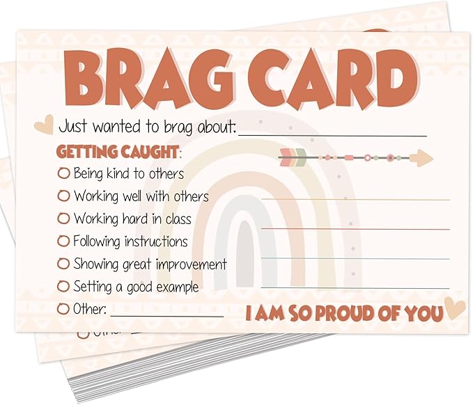 LOVEDMORE Boho Classroom Brag Cards for Teachers, Preschool, Elementary Classroom Incentives Cards for Students