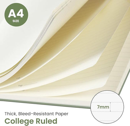 Taja Spiral Lined Notebook, 8.5"x11" Notebooks for Work, Large A4 Journal for Women & Men, College Ruled Journaling Notebook for Writing, Plastic Cover Spiral Journal, Green