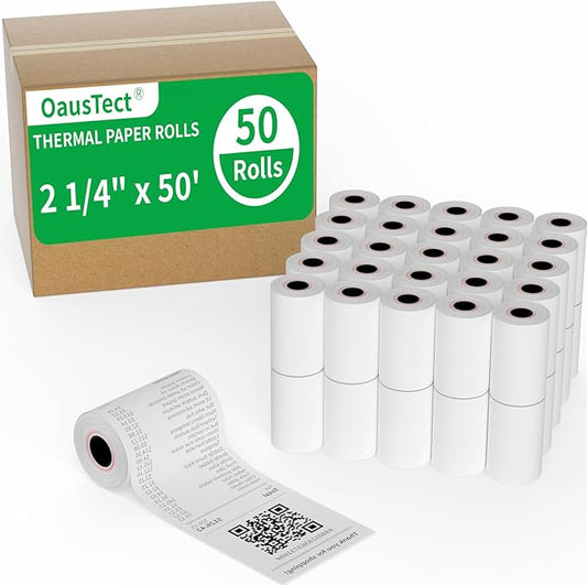 Thermal Paper Rolls 2.25 x 50 ft, 50 Rolls Credit Card Receipt Paper 2 1/4 x 50, Premium Thermal Receipt Paper Fits All 58mm Mini POS Thermal Printer (2 1/4" x 50' Thermal Paper 50 Rolls)
