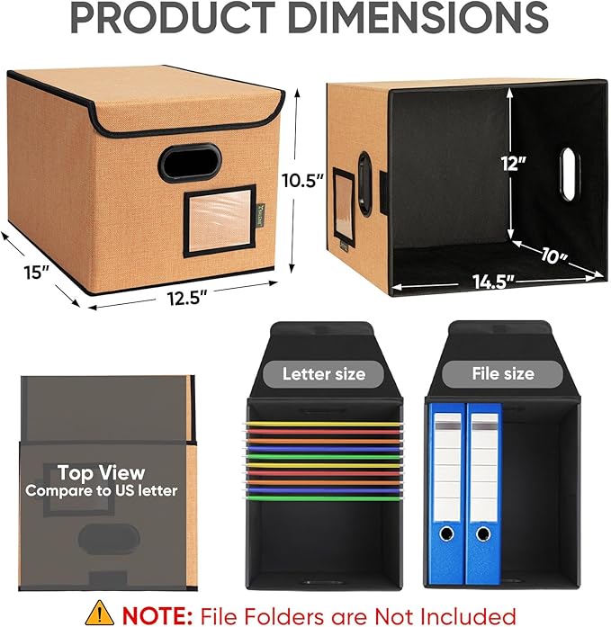 BALEINE File Organizer Box with Lid, Collapsible File Folder Organizer with Plastic Slide, Hanging File Folder Box for Office Document Storage (1 Pack, Orange)