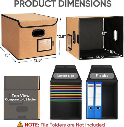 BALEINE File Organizer Box with Lid, Collapsible File Folder Organizer with Plastic Slide, Hanging File Folder Box for Office Document Storage (2 Pack, Orange)