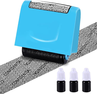 Identity Theft Protection Roller Stamp - Wide Confidential Roller Stamp with 3 Pack Refill Inks for Anti Theft Protection, Confidential Privacy Security, Address Blocker (Blue)