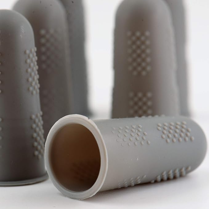 Finger Protectors [Flex Series - 12-Pack] Silicone Non-Stick Finger Covers [Grey - Small (6) / Medium (6)] for Hot Glue | Sewing | Wax | Rosin | Resin | Honey | Adhesives | Scrapbooking