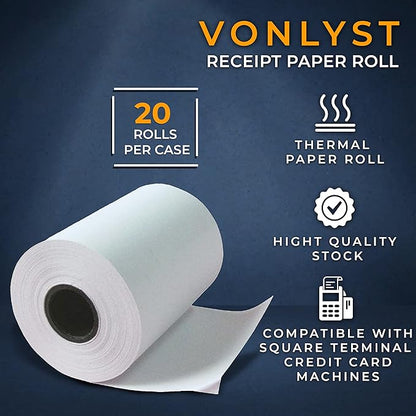 Receipt Paper Roll for Square Terminal Credit Card Machine (20 rolls)