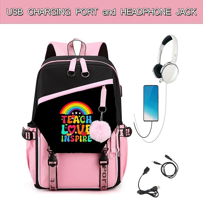 Teacher Backpack for Women, 16.5 Inch Laptop Backpack With USB Charging Port Large Capacity Travel Backpack,Waterproof Carry on Work Bags,Pink