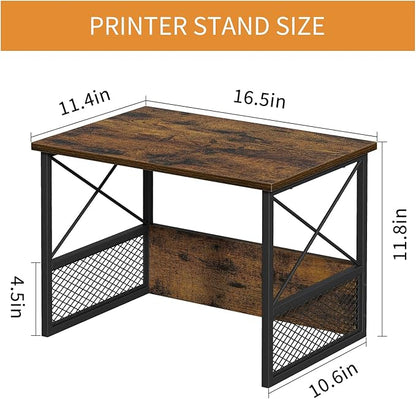 Printer Stand for Desk, Desktop Printer Stand Shelf Organzier for Home Offic, for Above and Under Desk, Fax Machine Copier Scanner, Rustic Brown