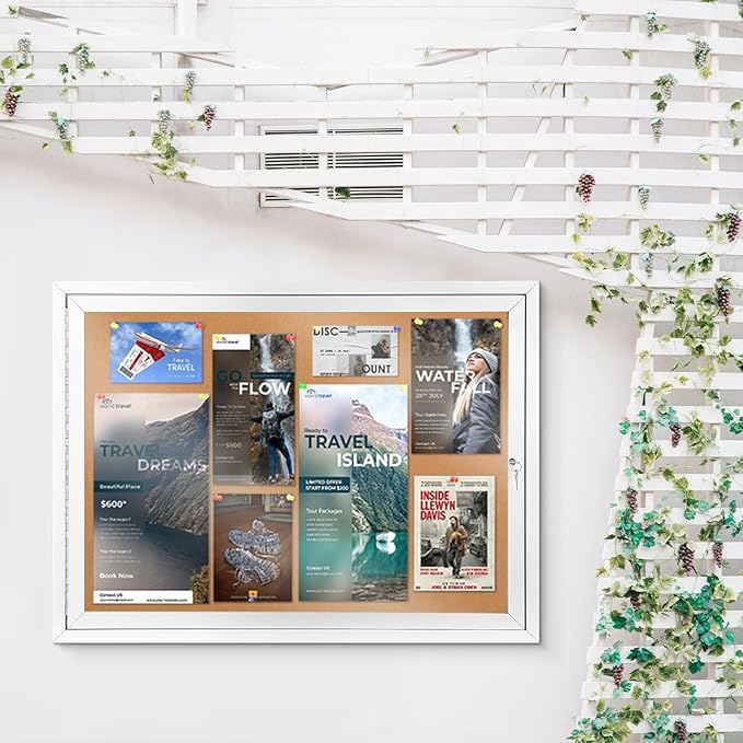 SWANCROWN Outdoor Enclosed Cork Bulletin Board Weatherproof Display Cases Tamperproof Notice Poster Memo Board with Aluminum Frame (Cork, 37x28 inches)