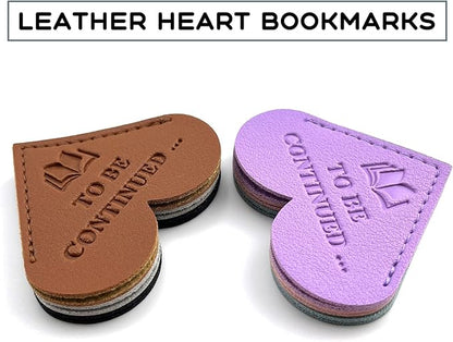 6 Pcs Leather Heart Shaped Bookmarks, to BE Continued ... Book Markers for Men Women Kids, Funny Book Lovers Keep Reading Reminder
