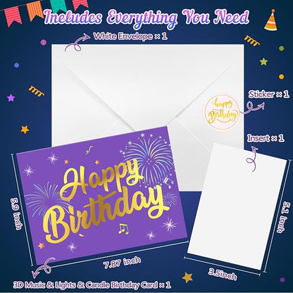 Birthday Cards Birthday Gifts for Women Fireworks Pop Up Cake Light and Music Happy Birthday Card Purple Gold
