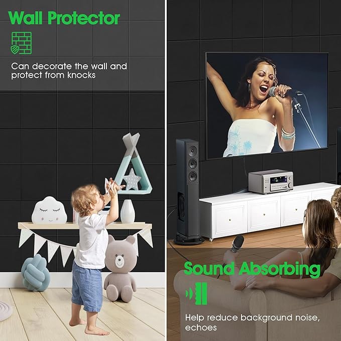 Large Cork Board for Office Wall Decor,36"x24"-6 Pack Felt Wall Tiles with 35 Push Pins, Thicker 0.47in, Felt Bulletin Board Pin Board Cork Boards for Walls - Black