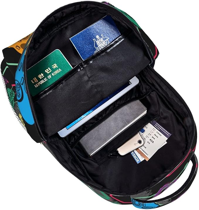 Fiokroo Colorful Game Joysticks Backpack School Bag For Students Teens Men Women Gamer Gamepad Laptop Backpacks Travel Daypack Bag With Multiple Pockets