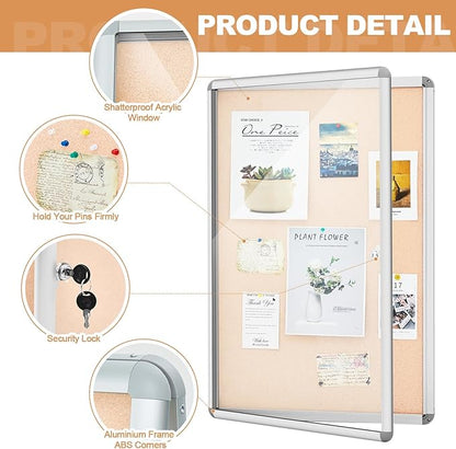 Geetery Enclosed Fabric Bulletin Board Tamperproof Lockable Noticeboard Fabric&Aluminium Frame Display Cases Wall-Mounted Display Case for School, Office - Secure,Durable Design(26 x 20 Inch,Beige)