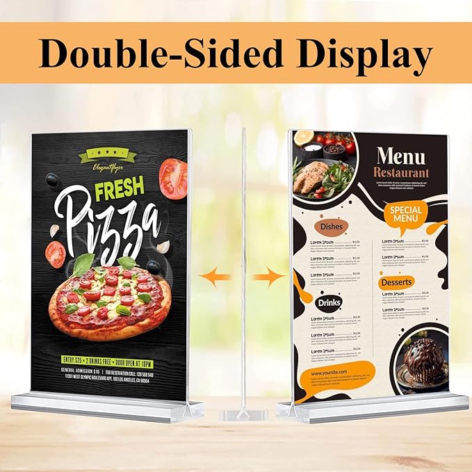 Arrobust 8.5 x 11 Acrylic Sign Holder Clear Display Table Signs Stand, Double Sided T Shape Flyer Holder Plastic for Picture Paper Frame Holder Home Office Menu Retail Show Fair, 6 Pack