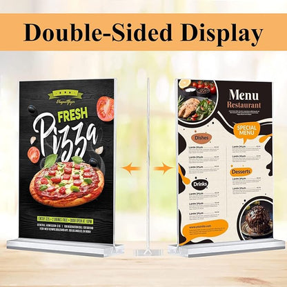 Arrobust 8.5 x 11 Acrylic Sign Holder Clear Display Table Signs Stand, Double Sided T Shape Flyer Holder Plastic for Picture Paper Frame Holder Home Office Menu Retail Show Fair, 6 Pack