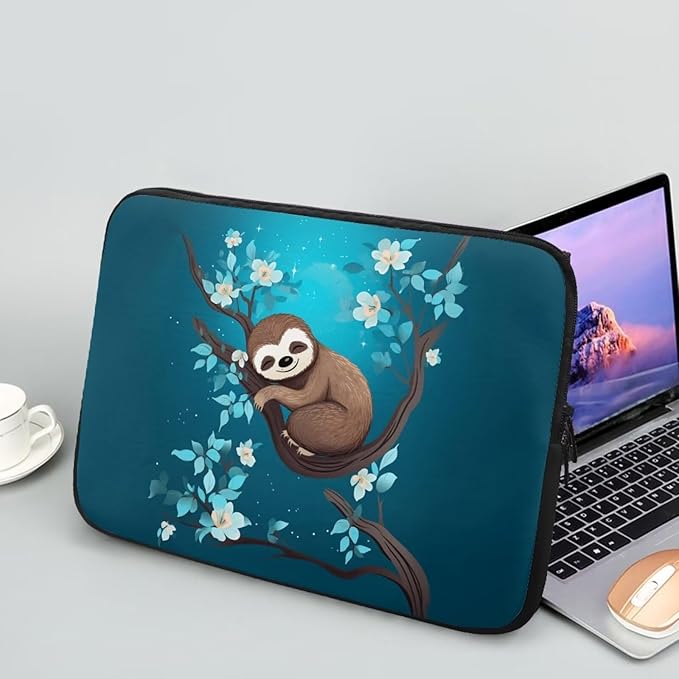 Cute Sloth Laptop Protective Sleeve for Women Men 10 inch Computer Sleeve Neoprene Lap Top Case Portable Computer Carrying Case Flower Briefcase Suitable for Travel School Office Pouch