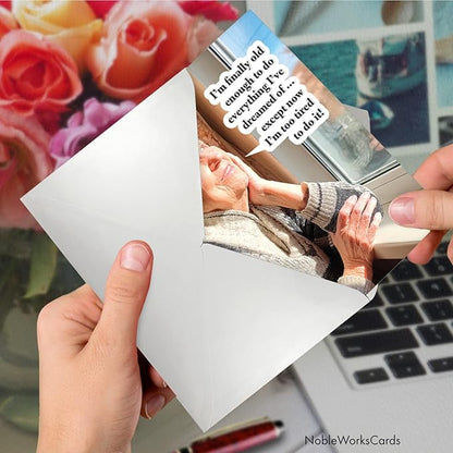 NobleWorks - Humorous Birthday Paper Card with 5 x 7 Inch Envelope (1 Card) Bday Old Enough C2335BDG