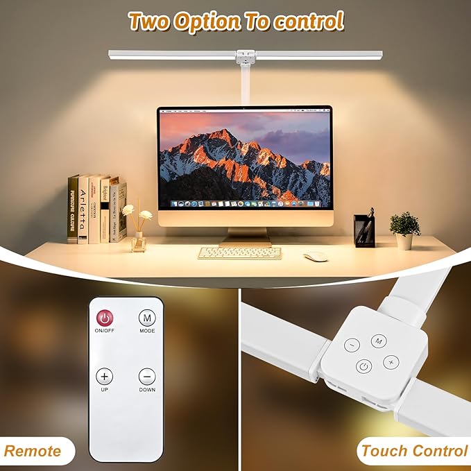 Double Head LED Desk Lamp with Anti-Glare Cover Tall Desk Lamps for Home Office 24W Brightest Computer Desk Light Office Lamp for Workbench Drafting Architect Study Reading with Clamp and Base