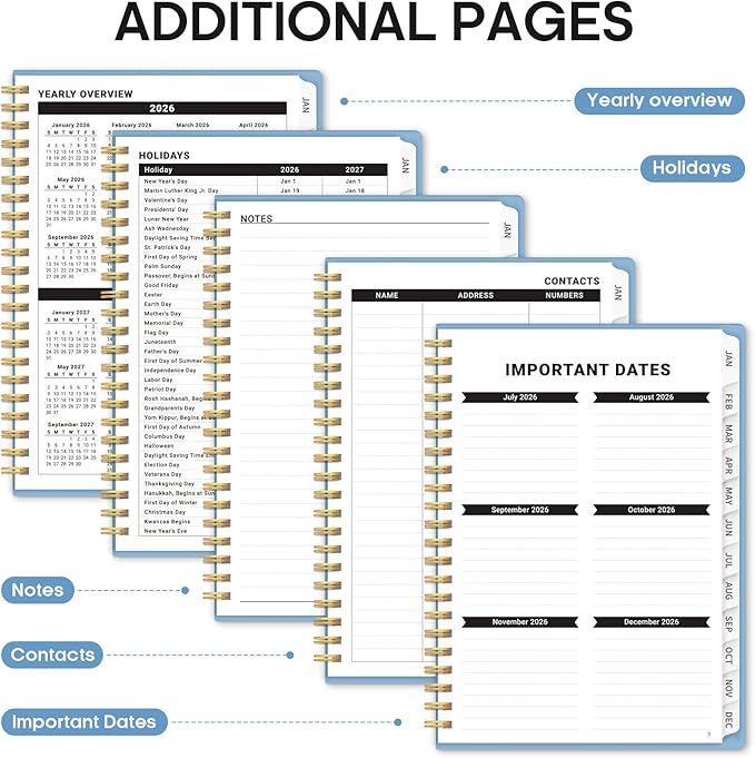 2026 Planner, Weekly and Monthly Calender Planner, Jan 2026 to Dec 2026, Hardcover 2026 Calendar Planner Book with Tabs & Inner Pocket, Office Home School Supplies for Women & Men - A4 (8.5" x 11"), Blue