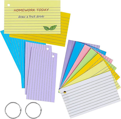 MotBach 180 PCS Index Cards Flash Cards with Binder Rings,4" x 6", Colored Ruled Memo Notecards Study Cards Scratch Pad Lined Studying Record To Do List for Home School Office Supplies