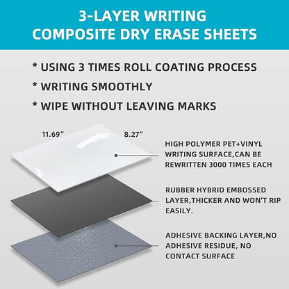 Dry Erase Board Sticker-Whiteboard Stickers-8.27''x11.69'' Removable Dry Erase Sheets-Fridge Magnetic Paper Alternatives for Wall/Desk/Refrigerator/Door/Home/Office/Classroom (White-6Pcs)